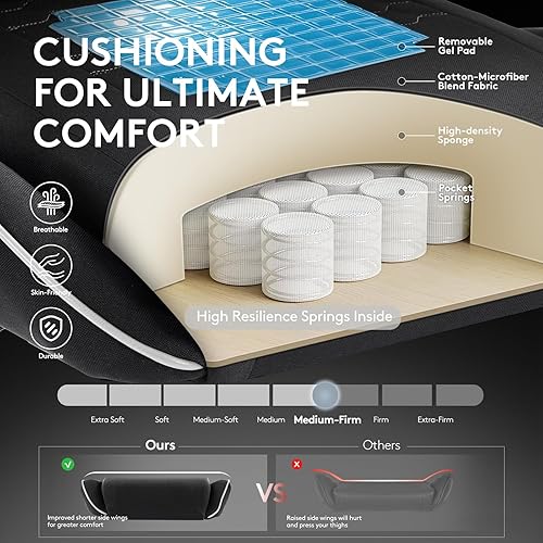 Miniatura 59 de Silla Gaming, Silla de Oficina para Computadora con Reposapiés, Soporte Lumbar de Masaje y Almohadilla de Gel, Silla Ergonómica Reclinable Ajustable