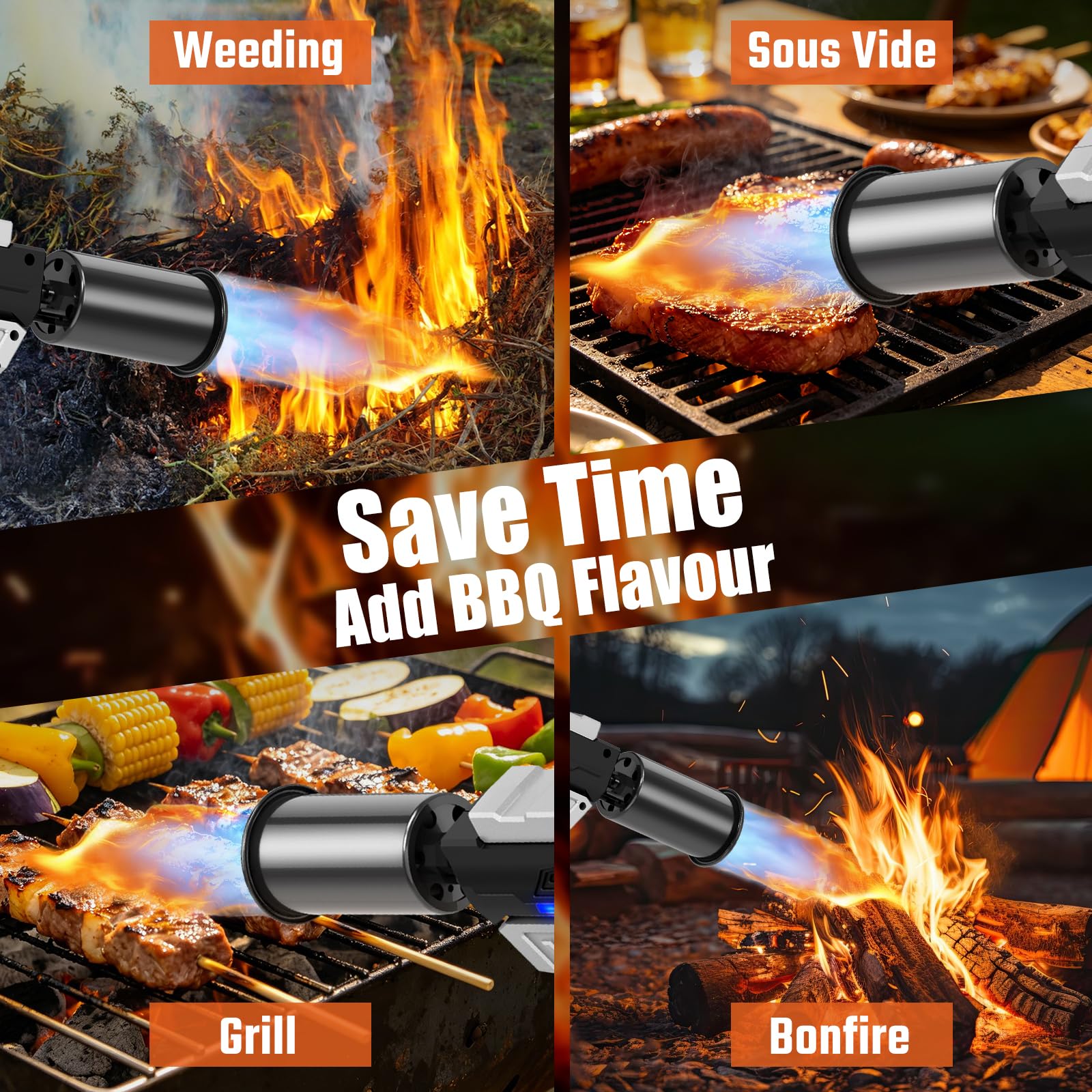 Sondiko Potente pistola de antorcha de propano, luz LED montada en la parte delantera, regalo para hombres | Lanzallamas ajustable, pistola de soplete resistente para asar filetes, barbacoa, Sous Vide, camping, iniciador de carbón