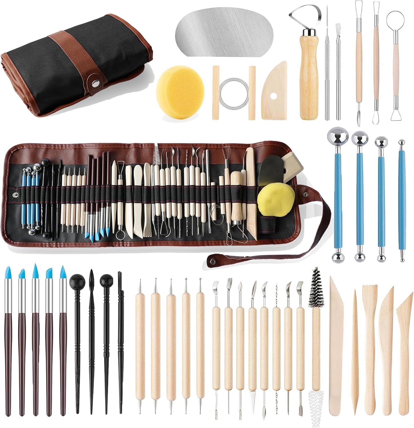 CeeVian Clay Tool Kit 43 PCS Pottery Tools Pottery Tools for Sculpting Pottery Carving Tools for DIY Handcraft Modeling Clay Carving Tools Set for Beginners and Professional Art Crafts