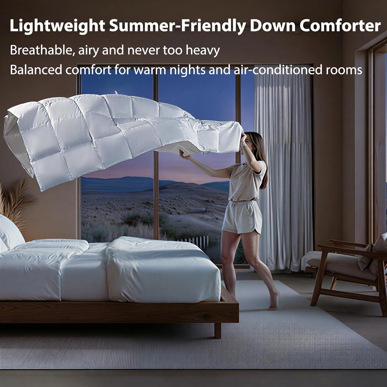 Lightweight Summer Down Fiber Comforter Oversized King Size — Naturally Cooling Breathable Blanket for Hot Sleepers, Cloud-Soft Fluffy White Comforters, Ideal as a Cooling Comforter or Duvet Insert
