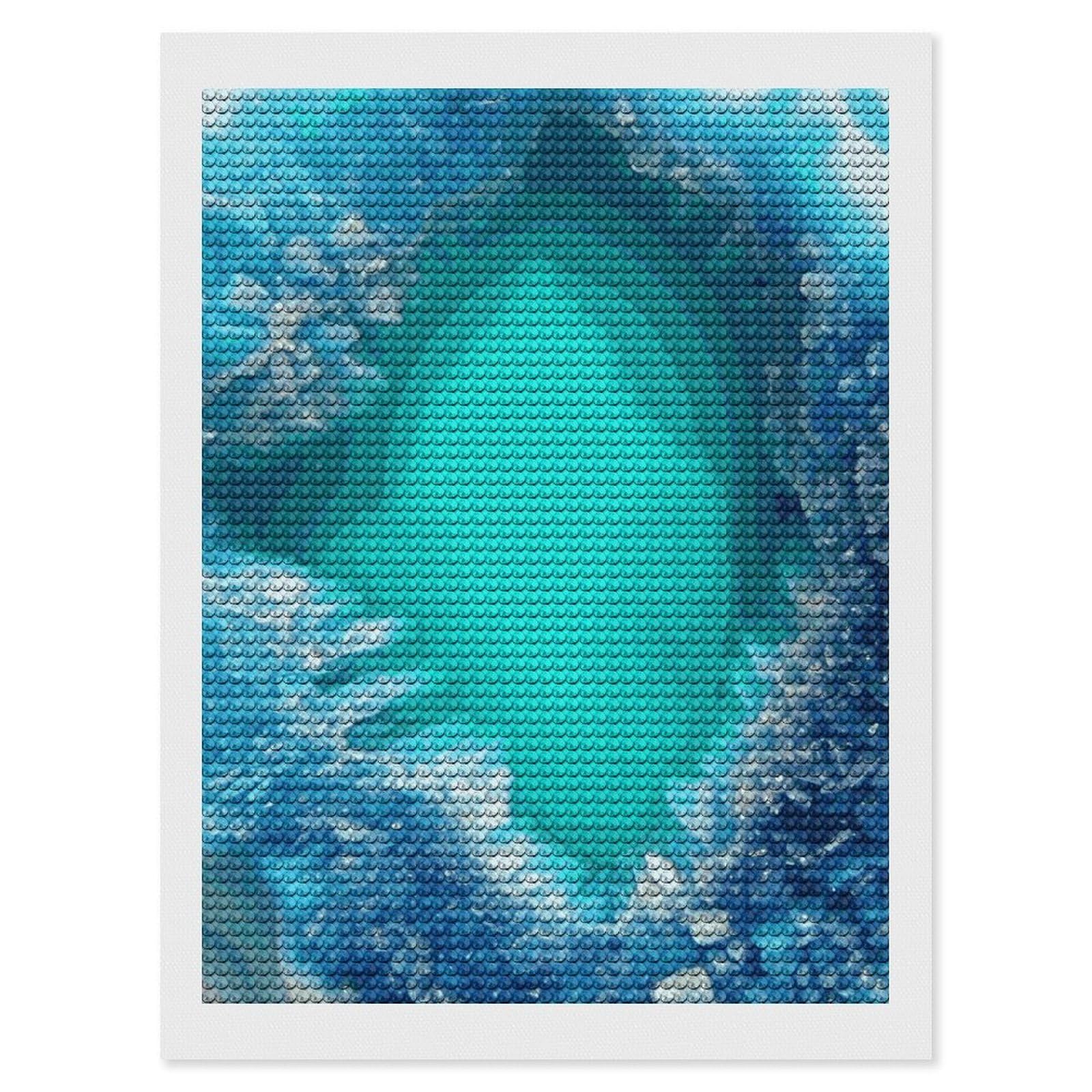 DWVTSLH Bright Aqua Blue Turquoise Diamond Painting Kits for Adults, Personalized Diamond Photo Art Full Drill, DIY 5D Diamond Art Painting Kits for Beginners, Home Wall Decor 12"x16"