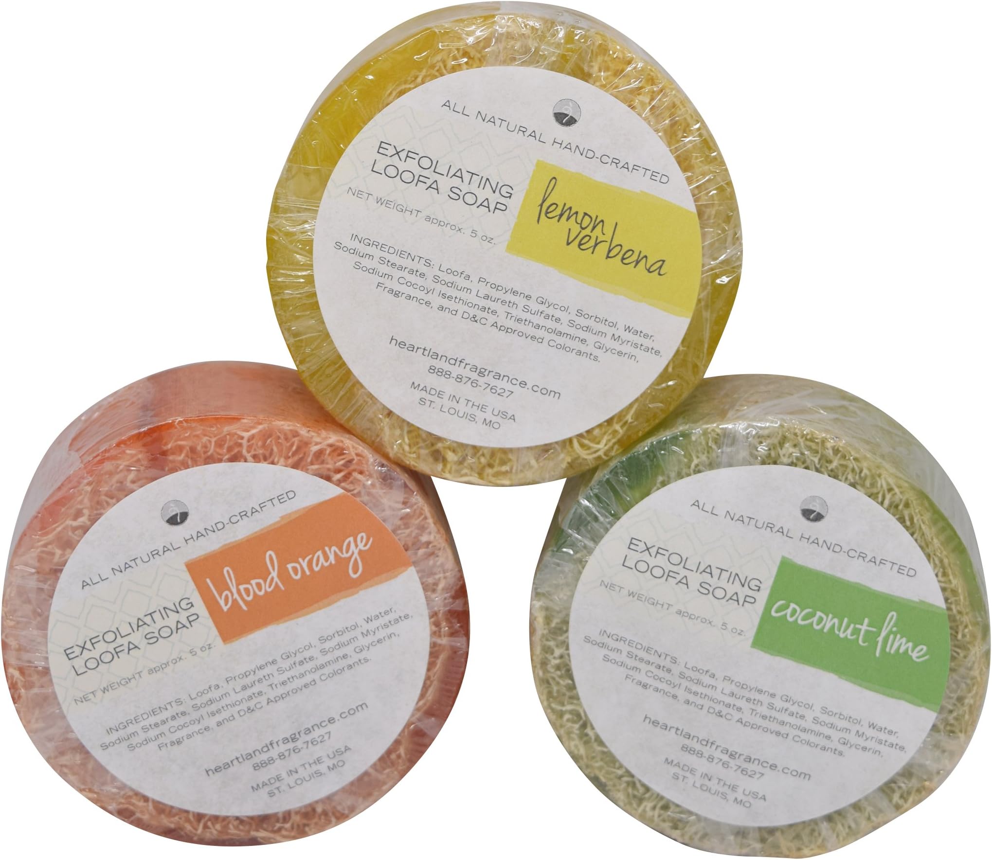 Handmade Exfoliating Loofah Bar Glycerin Soap (5 Oz Each) in Gift Box (Blood Orange/Lemon Verbena/Coconut Lime)