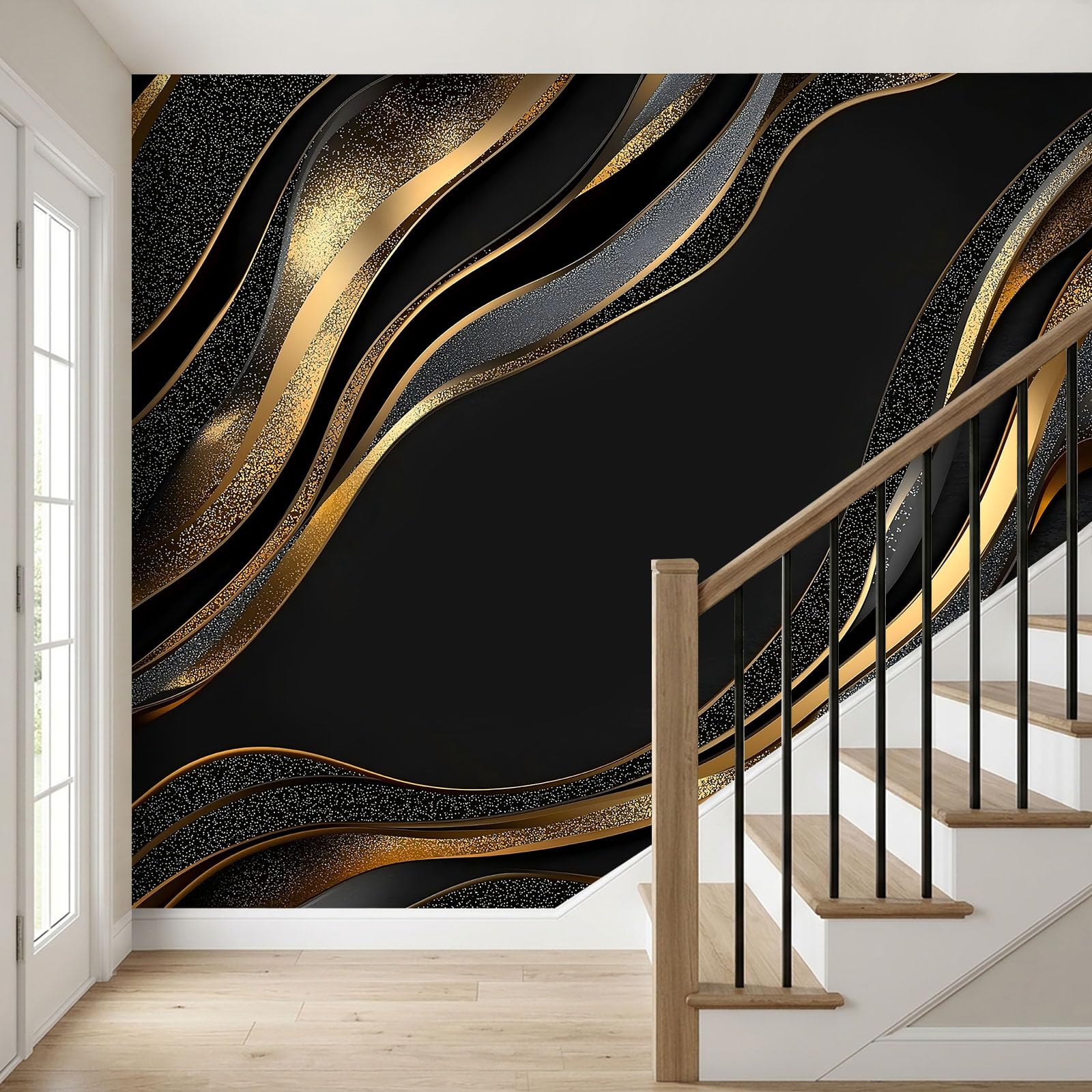 Fototapete 3D EFFEKT Vliestapete mit Geruch Freiheit Luxus Marmor Textur 350 x 256 cm für Wohnzimmer Schlafzimmer Kinderzimmer Flur Modern Vlies Tapete Wandtapete Motivtapeten Schwarz Gold