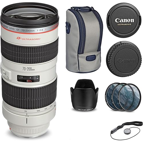 Canon EF 70-200mm f/2.8L USM Lens (2569A004) + Filter Kit + Cap Keeper + More (Renewed)