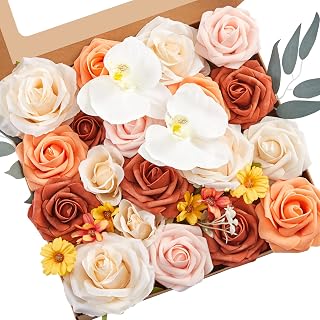Serwalin Artificial Flowers Wedding Cake Flowers, Orange Flowers for DIY Bridal Bouquets Fake Flowers for Cake Decor Weddi...