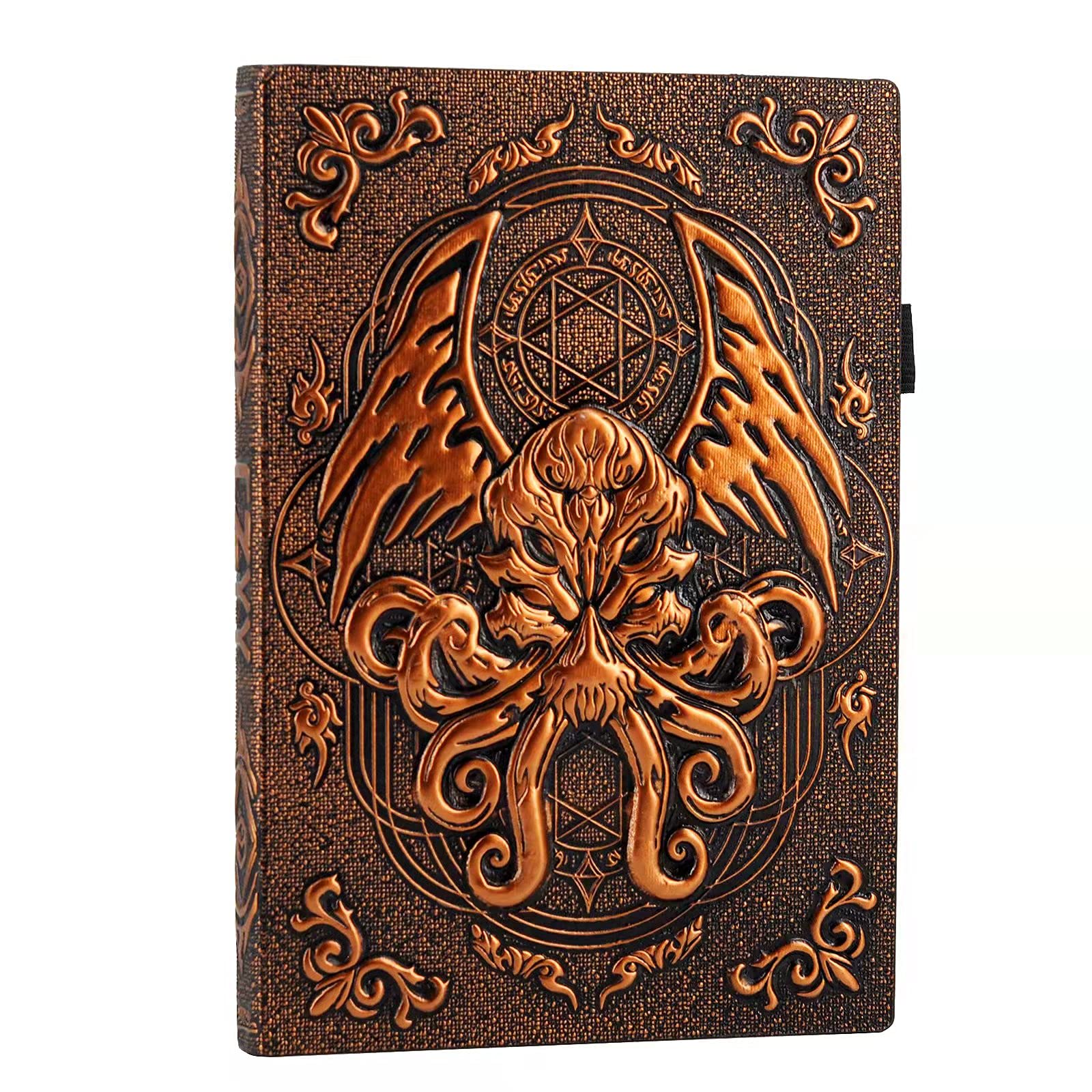 DND Campaign Journal with 3D Cthulhu Embossed Leather Cover - 192 Blank Pages A5 Notebook Great RPG Notepad for GM & Player (Bronze)