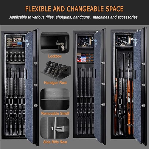 Miniatura 2 de LANGGER V Caja fuerte para rifle, Gabinete de seguridad de rifle de gran tamaño con acceso rápido mejorado para 5-6 armas, apto para rifles