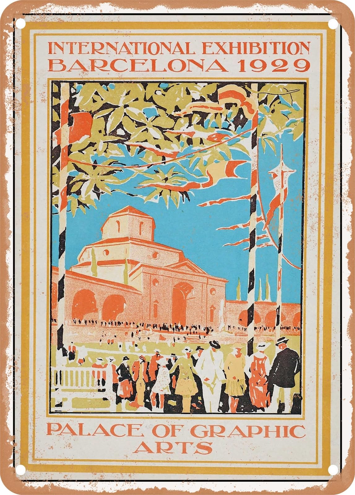 Miaomansenstore Metal Sign - 1929 International Exhibition Barcelona Palace Of Graphic Arts Home Decor