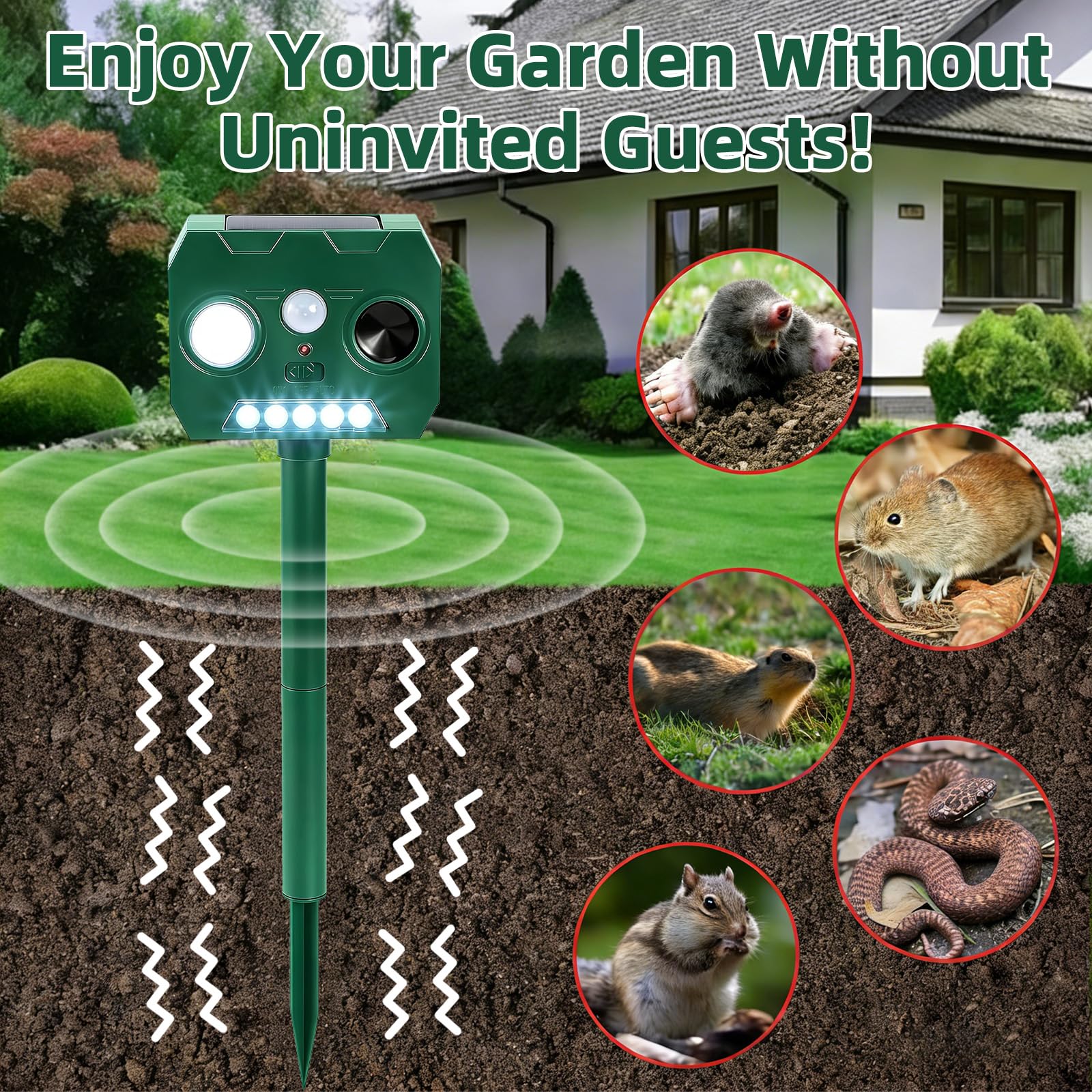 2 Pezzi Dissuasore Gatti, Repellente per Volpi Ultrasonico Solare con Luce LED, 12m 120° Dissuasori per Piccioni Giardino IP65 Impermeabile per Gatti Martore Volpi Cani Procioni