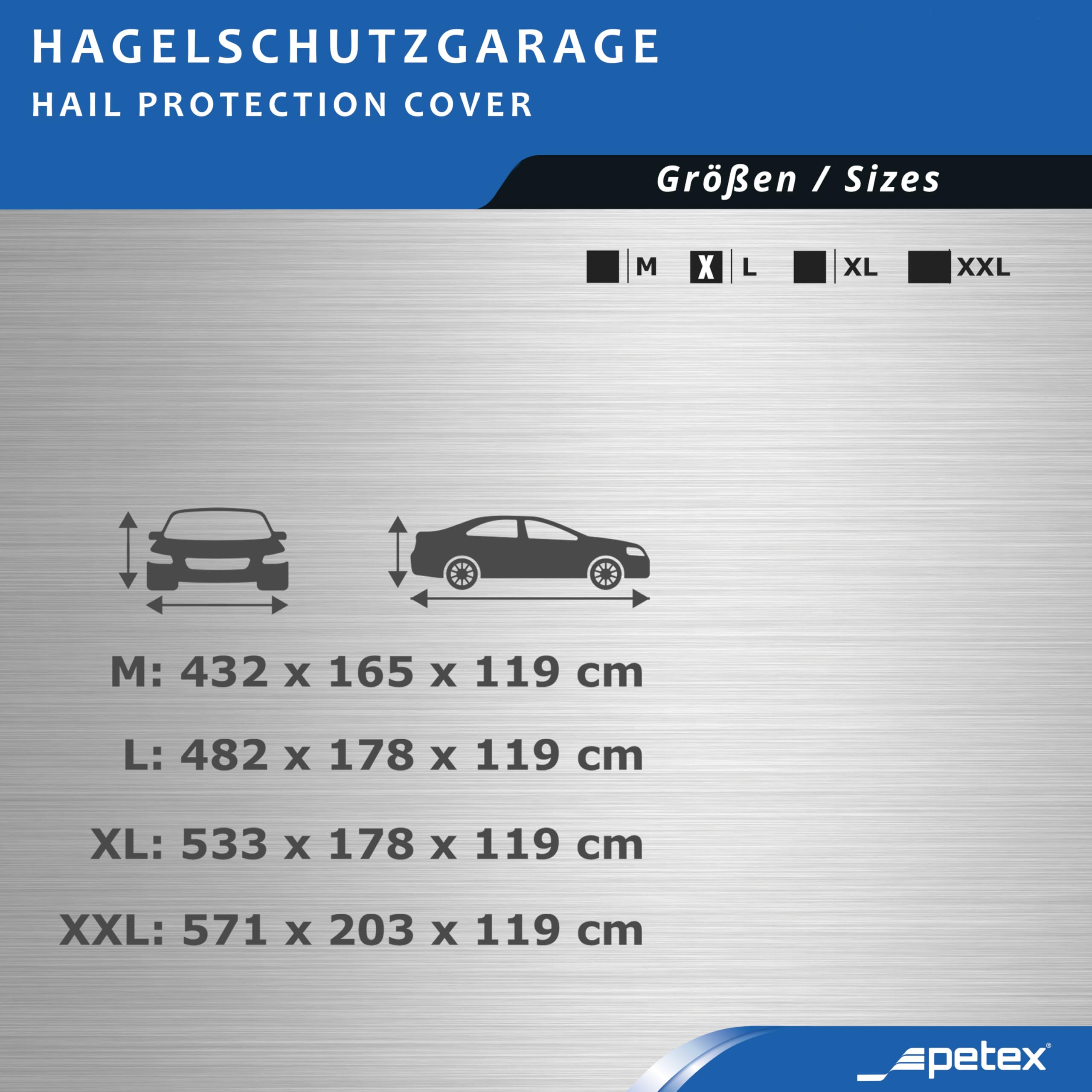 PETEX Hagelschutzplane, Autoabdeckplane, Größe L, ca. 482 x 178 x 119 cm, Silber