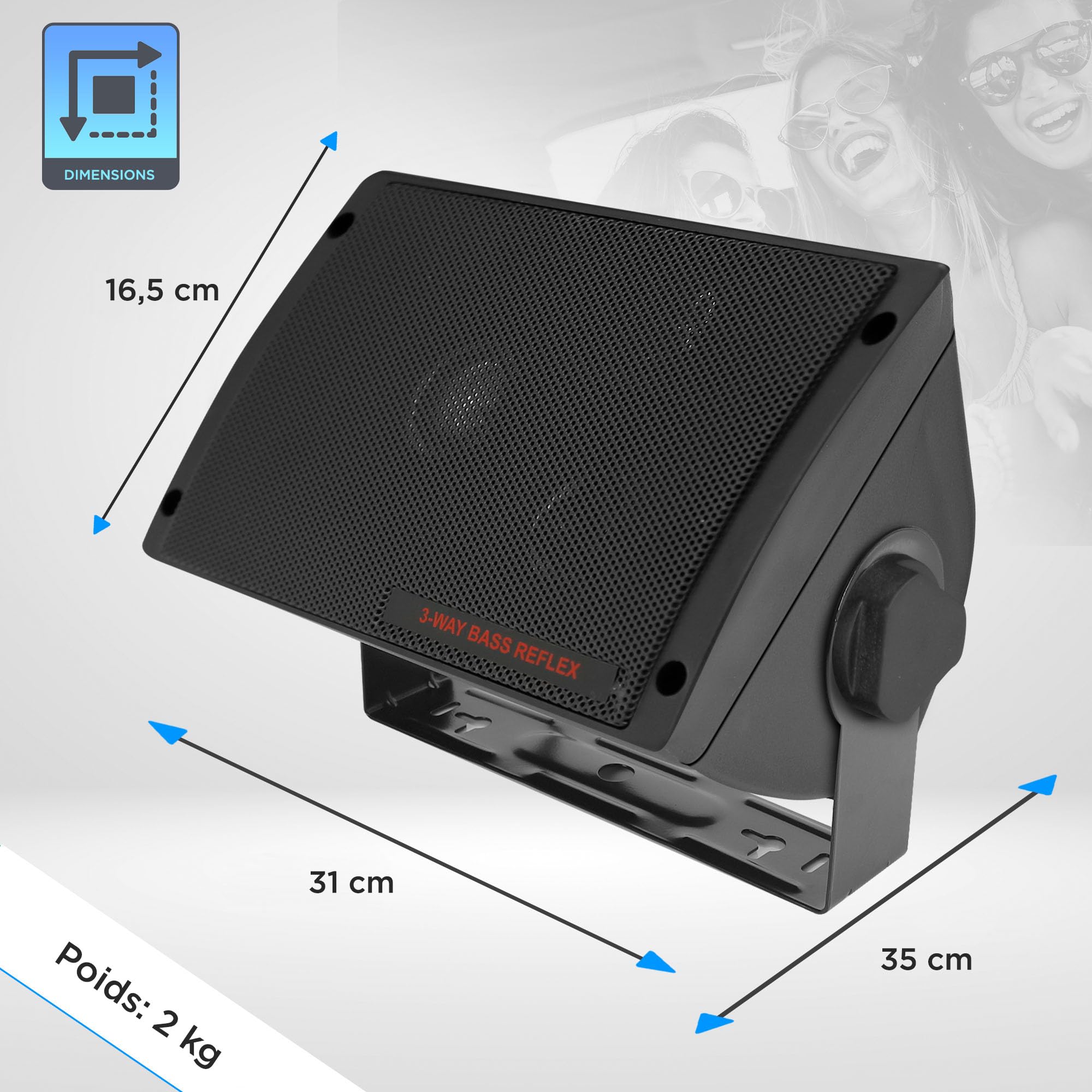 Pyramid 300 Watt 3-Way Mini Box Speaker System (Pair), Wall Mountable Indoor/Outdoor Surround Sound Speakers with 3.25" Woofer, 2" Midrange, 1" Tweeter, ABS Sealed Enclosure, Mounting Kit Included