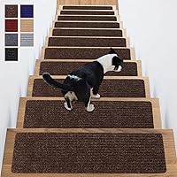 Antdle Non-Slip Stair Treads 16 Pack 8x30" Carpet Runners for Wooden Steps - TPE Anti-Skid Backing, Kid Pet Elder Safe Brown