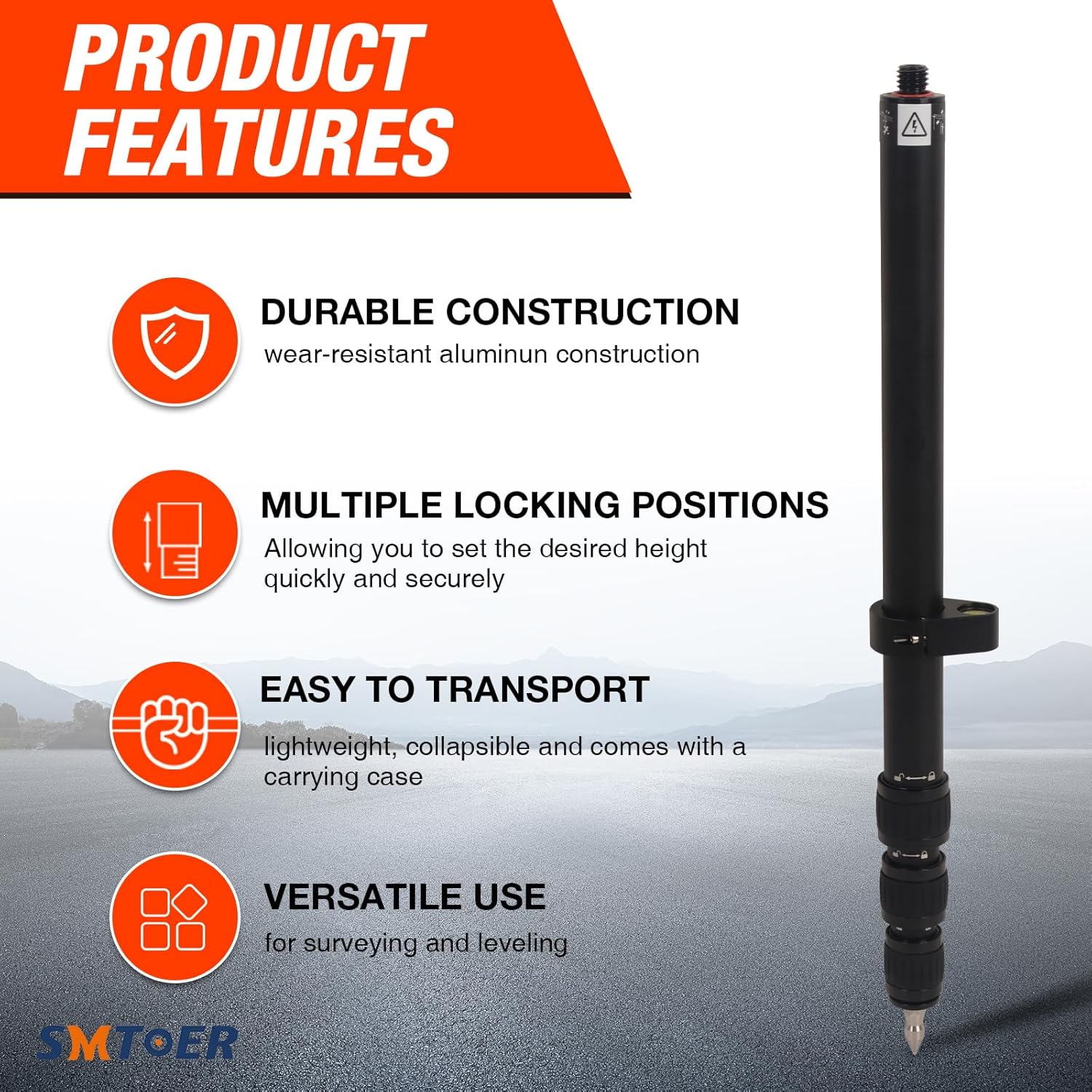 GPS Pole Telescopic Survey Pole for Land Surveying – 5ft/1.5m Aluminum Rover Rod for RTK GPS/GNSS, Essential Land Surveying Equipment & Surveying Equipment for Accurate Measurement