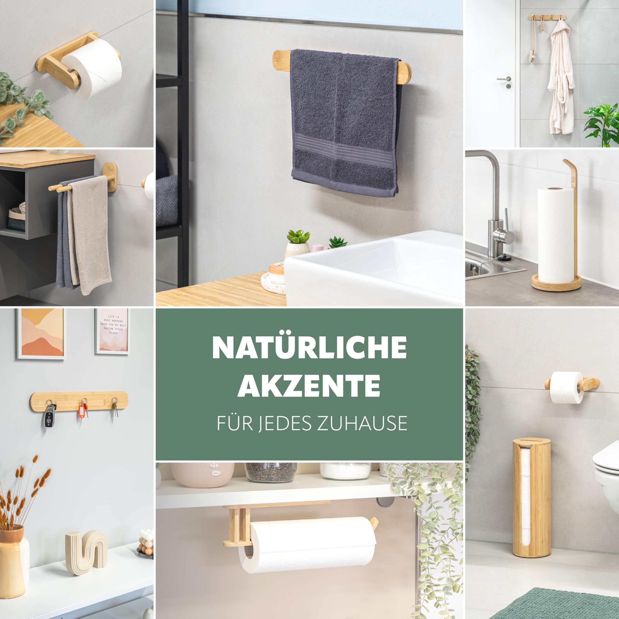 portarotolo eluno per 3 rotoli di ricambio in bambù dal design naturale, portarotolo con coperchio e ripiano, portarotolo facilmente ricaricabile, portarotolo da incollare o forare