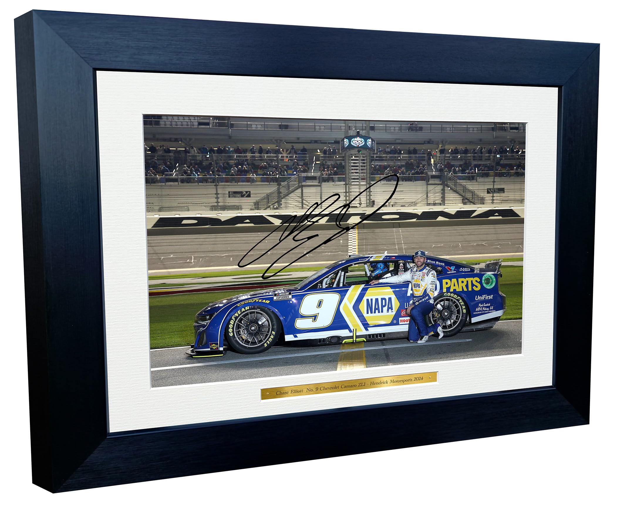 12x8 A4 Chase Elliott 2024 NASCAR Cup Series Daytona 500 No. 9 Chevrolet Camaro ZL1 Hendrick Motorsports Signed Autographed Signature Photo Photograph Picture Frame Poster Celebration Gift