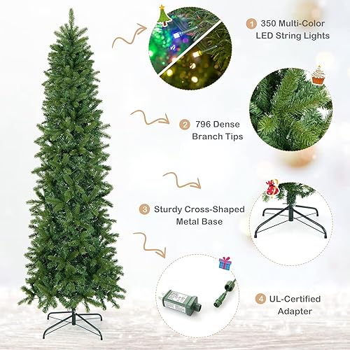 Miniatura 4 de HAPPYGRILL Árbol de Navidad artificial preiluminado de 5 pies, árbol de Navidad con 334 puntas de rama, 150 luces LED, 2 colores de iluminación, 11