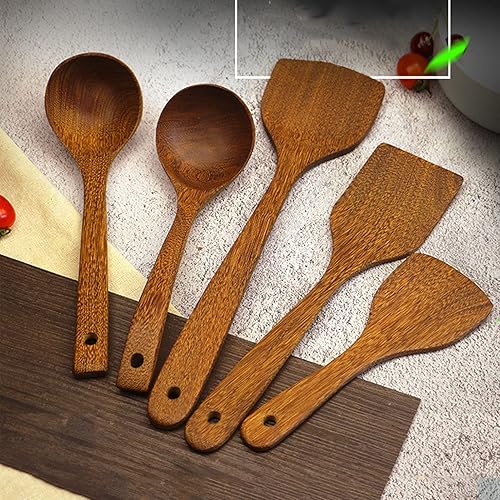 Miniatura 8 de 8Pcs Wooden Spatula Spoon Stirring Mixing Serving Utensils Wooden Kitchen Utensils Set Cooking Tools for Safe Cooking