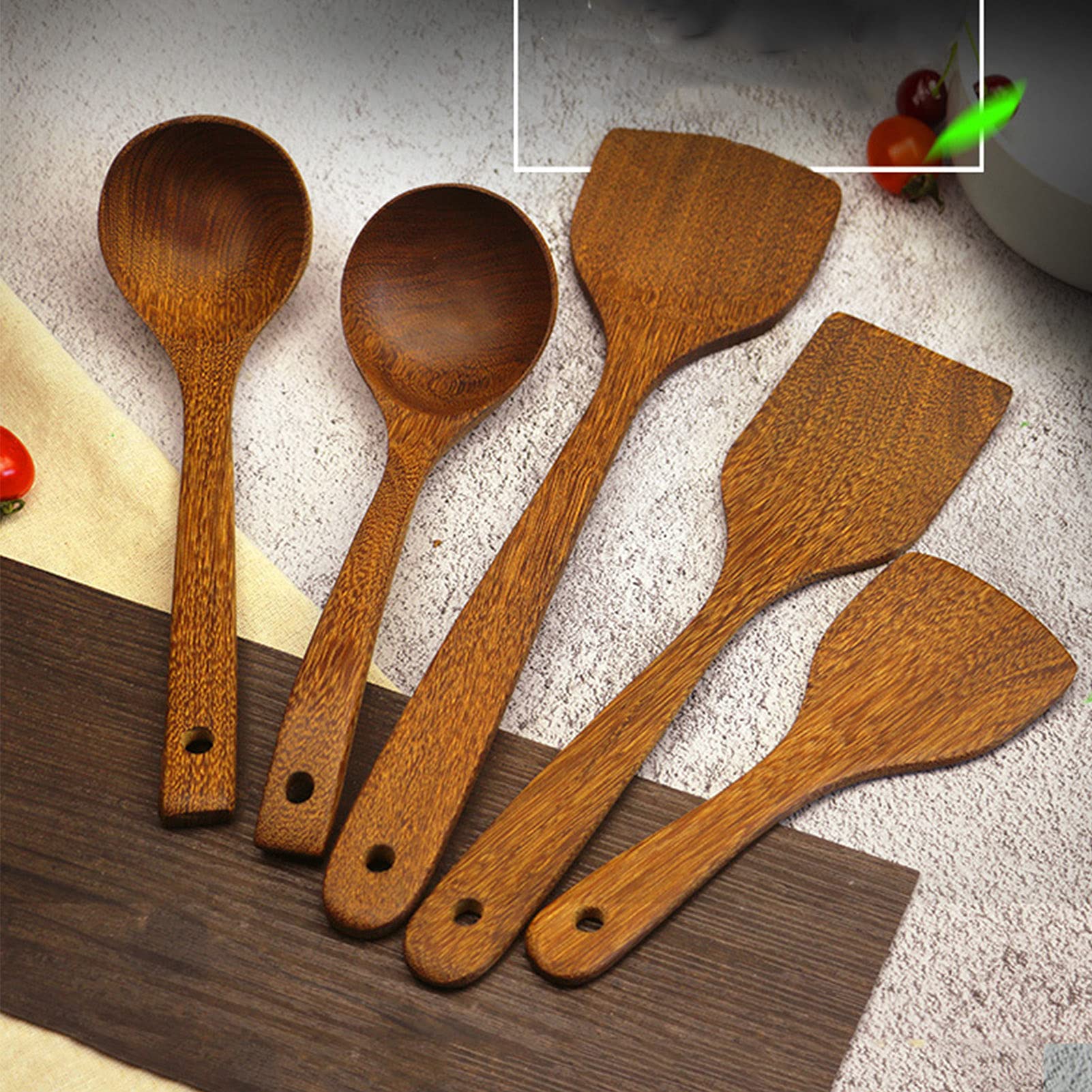 Küchenutensilien Set, Holzlöffel zum Kochen Naturholz Küchenutensilien Kochset Holz für die Küche Home Restaurant