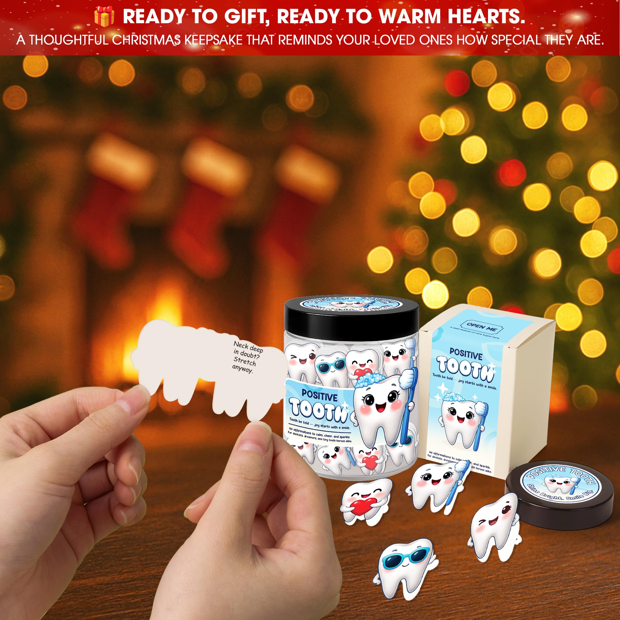 Positive Tooth Jar 60 Affirmation Cards for Women Men Teens Coworkers Dental Assistant Gifts For Dentists Christmas White — view 5