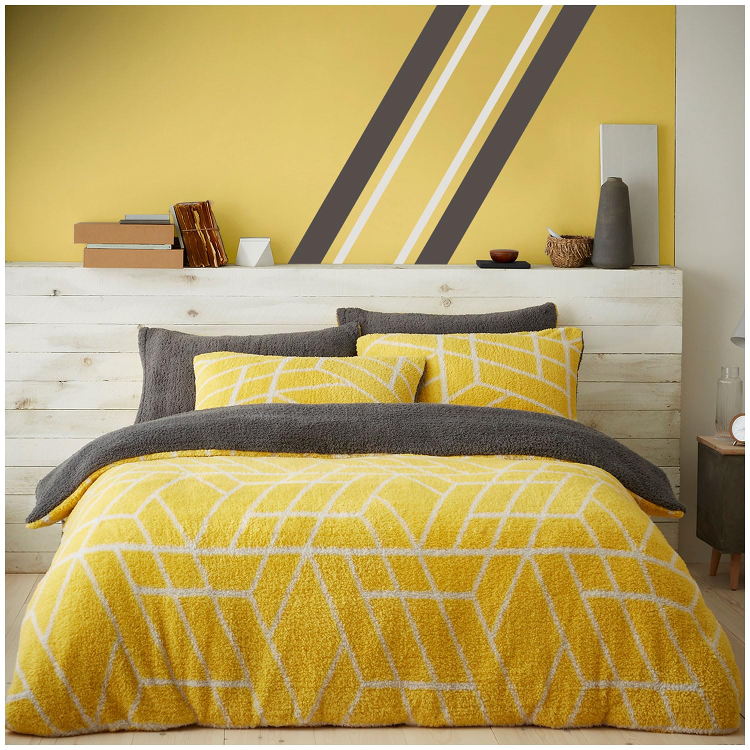 Gc Gaveno Cavailia Ochre Teddy Fleece Duvet Cover Single With Pillowcase - Snuggle Warm Bedding Set - Cosy Bed Linen