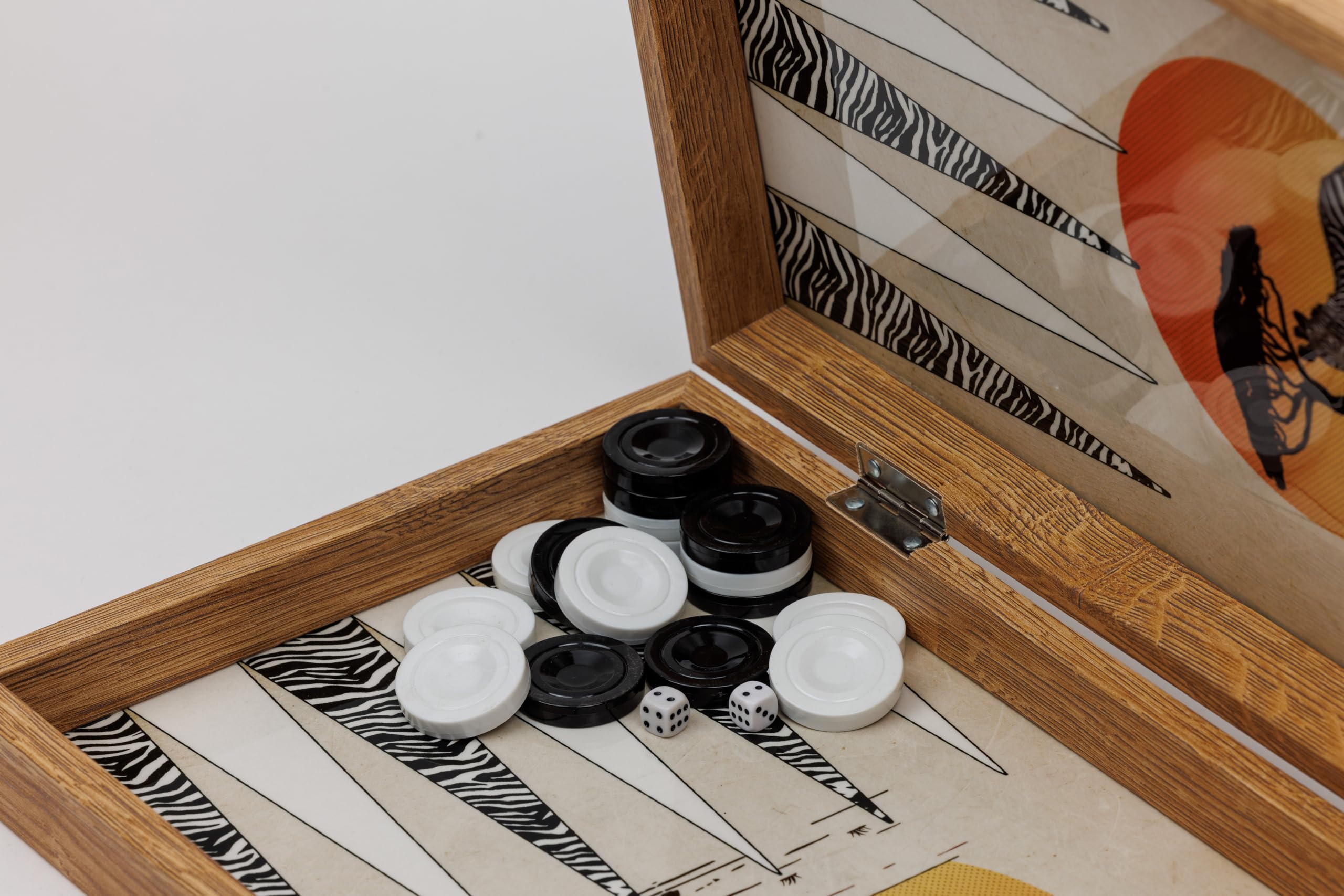 Zebra Illusions Design Backgammon Gioco da tavolo 48 centimetri in legno con pietre da gioco in acrilico amici e adulti