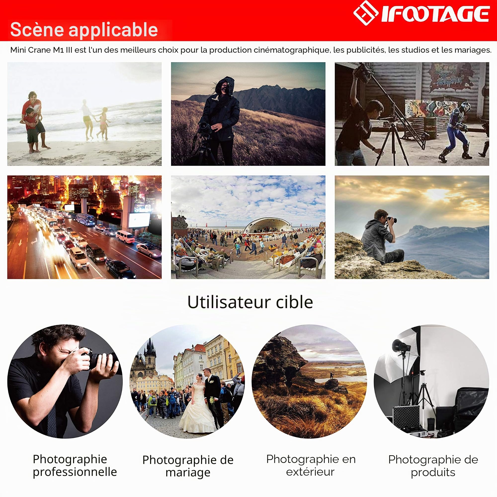 IFOOTAGE Mini Caméra Grue M1 III,Haute Rigidité et Léger en Fibre de Carbone, Incluent Alternative Quick Release Plaques et Low Profile Adaptateur de Dégagement Rapide