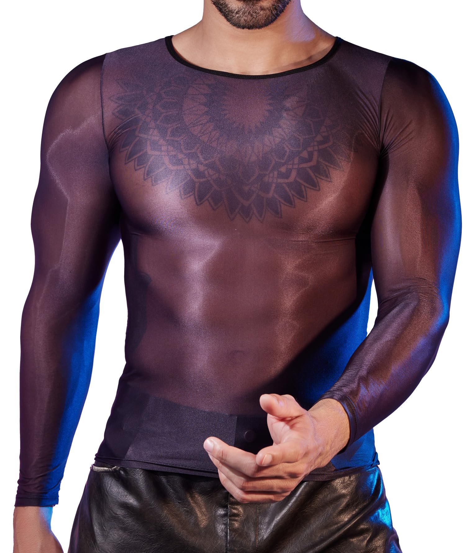 AIEOE Haut Transparent Homme T-Shirt Sexy en Maille Manches Longues sous-vêtement Respirant Clubwear Taille Unique S-M