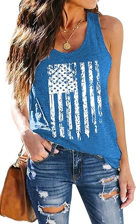 PECHAR Patriotic Shirts 4th of July Sleeveless Tank Tops Women American Flag T Shirt USA Graphic Tees Racerback Vest