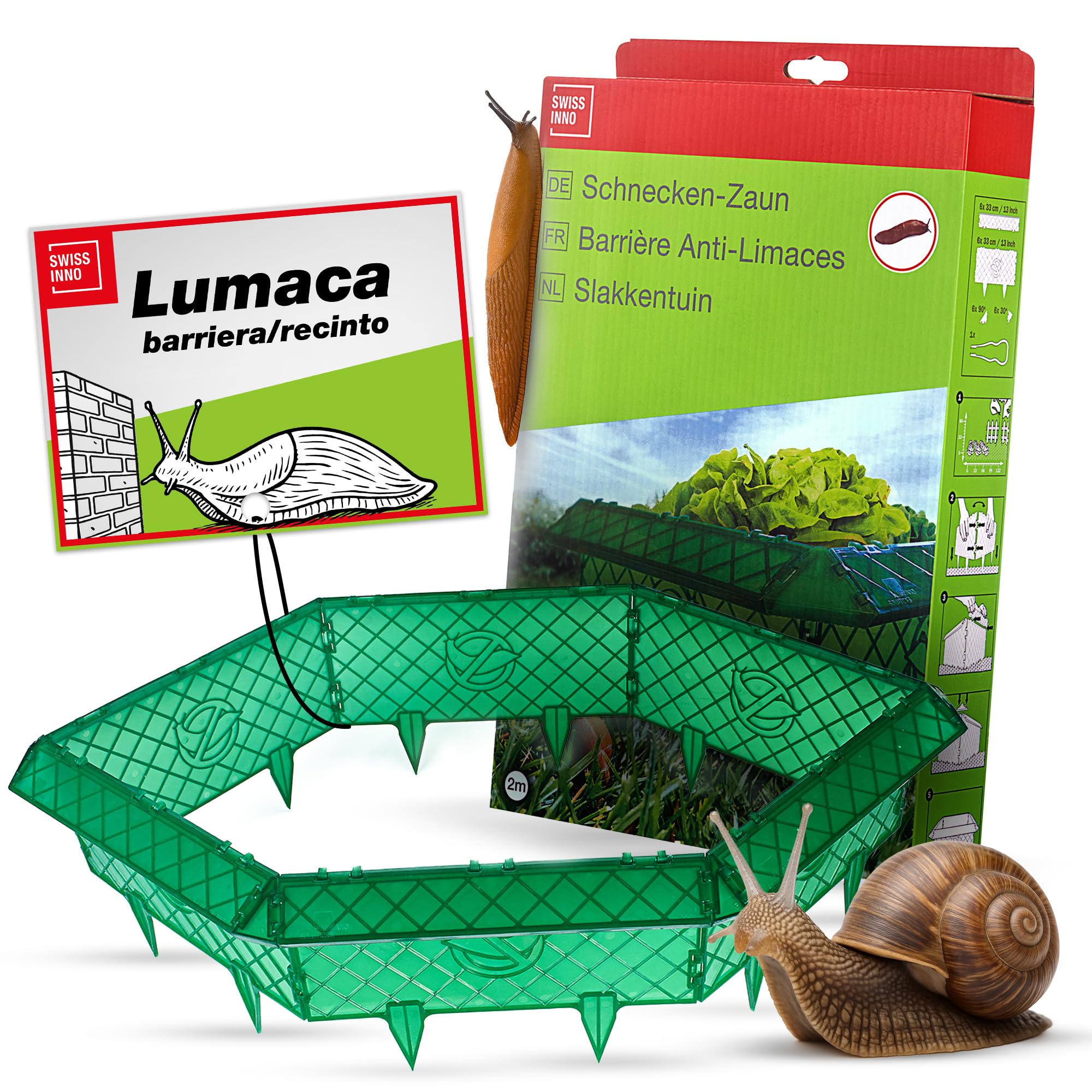 SWISSINNO Recinzione anti-lumache – Set completo da 2 m con angoli flessibili e pinza – Protezione per orto e aiuole – Modulare e resistente