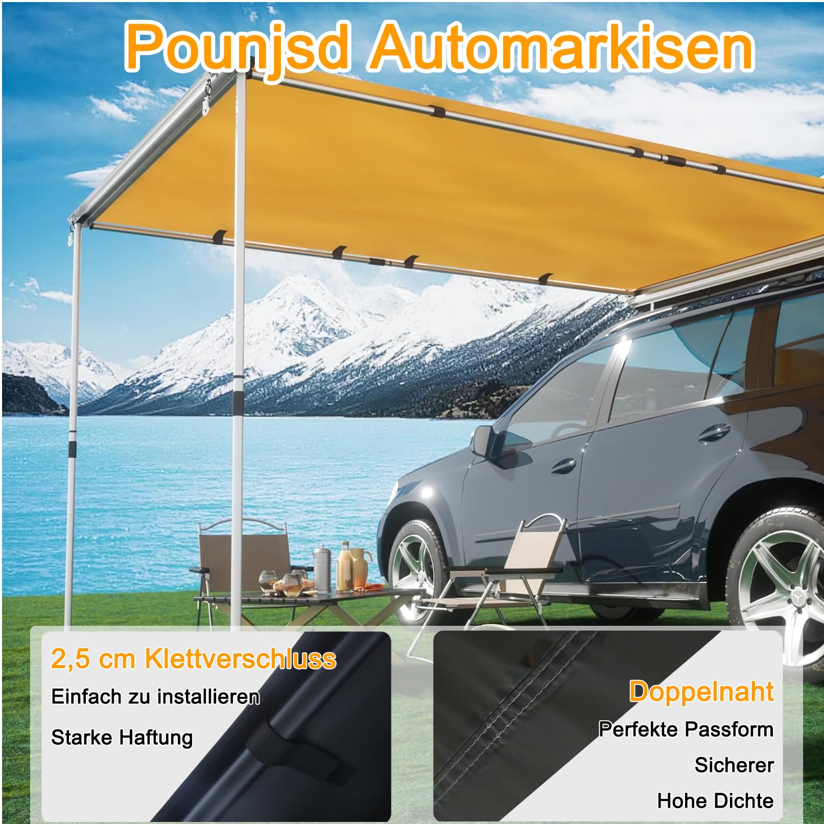 Ausziehbarer Dachträger-Sonnenschutz, PU5000 mm Einziehbare Auto-Seitenmarkise mit Aufbewahrungstasche, Wetterfestes UV50+ Vorzelt Wohnwagen mit Tragetasche (Size : 160x250cm/5.2x8.2ft)