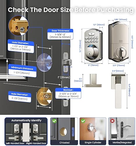 Miniatura 9 de Veise VE012W-L - Cerradura inteligente de huellas dactilares WiFi integrada con juego de manija de palanca, control remoto de aplicación, entrada
