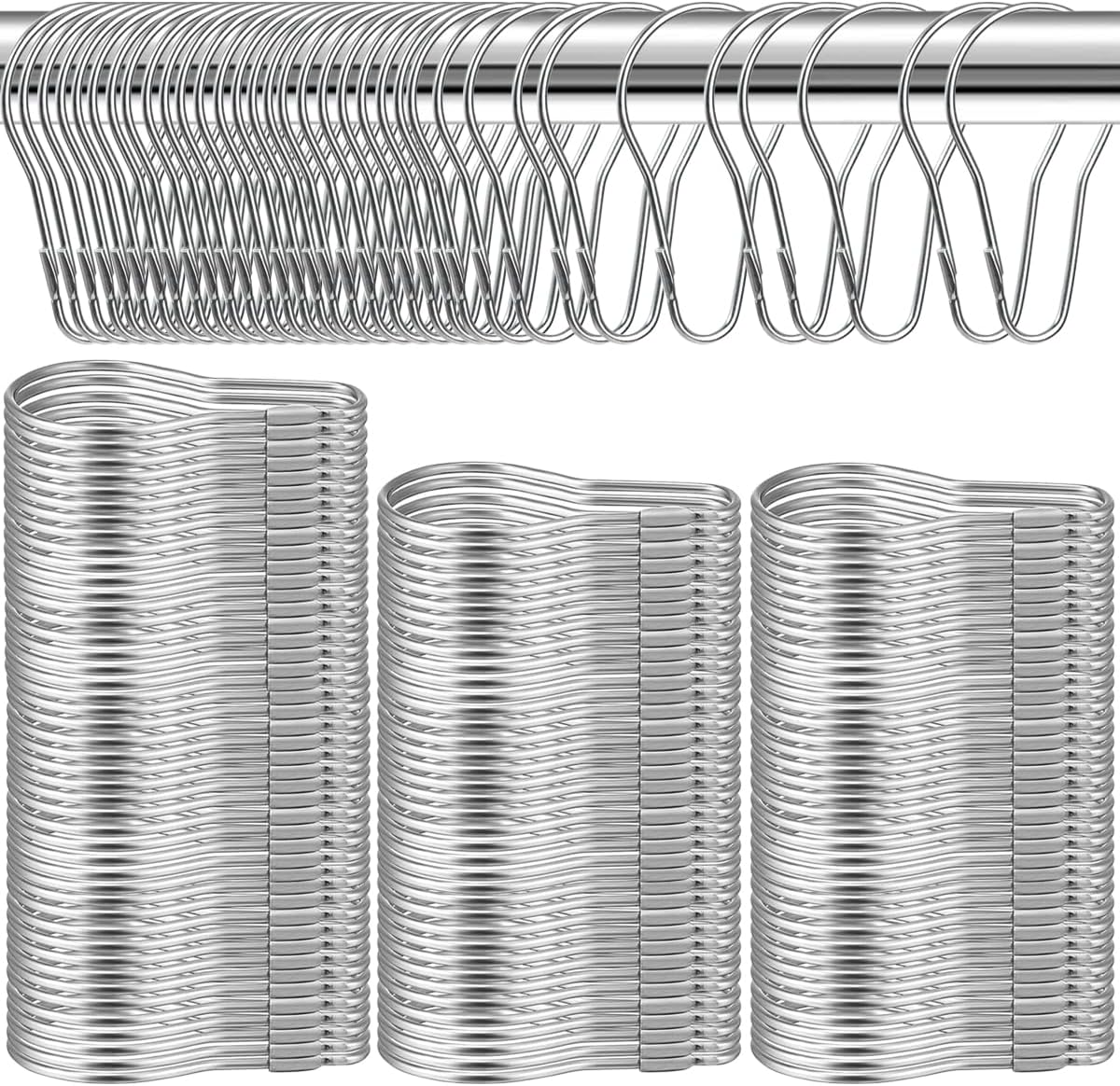 400 PCS Metal Shower Curtain Hooks Reusable Stainless Hanging Shower Rings Bulk Rust-Proof Curtain Rings for Bathroom Bedroom Kitchen Home Applications, Silver