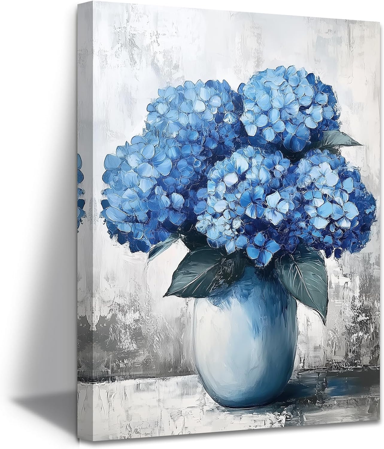 ZXHYWYM Blue Hydrangea Wall Art Hydrangea Floral in Vase Canvas Pictures Rustic Flowers Painting Prints Farmhouse Decor Framed (Blue, (16.00" x 24.00"))