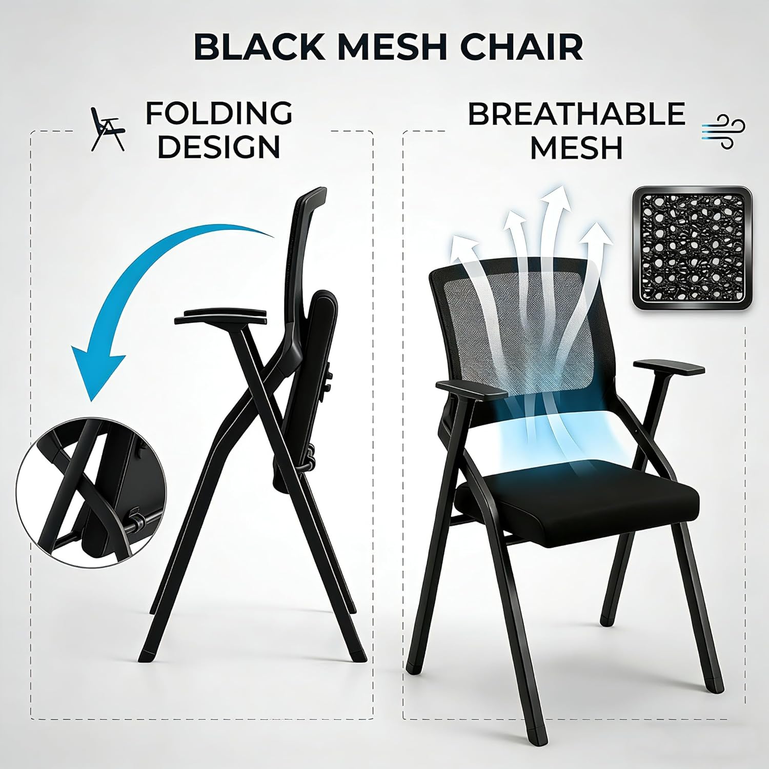 LDIW 20 Pack Folding Office Chair, Conference Room Chairs, Stackable Training Room Chairs with Breathable Mesh Back and Padded Seat,Guest Chairs for Reception, Waiting Room and Classroom (20)