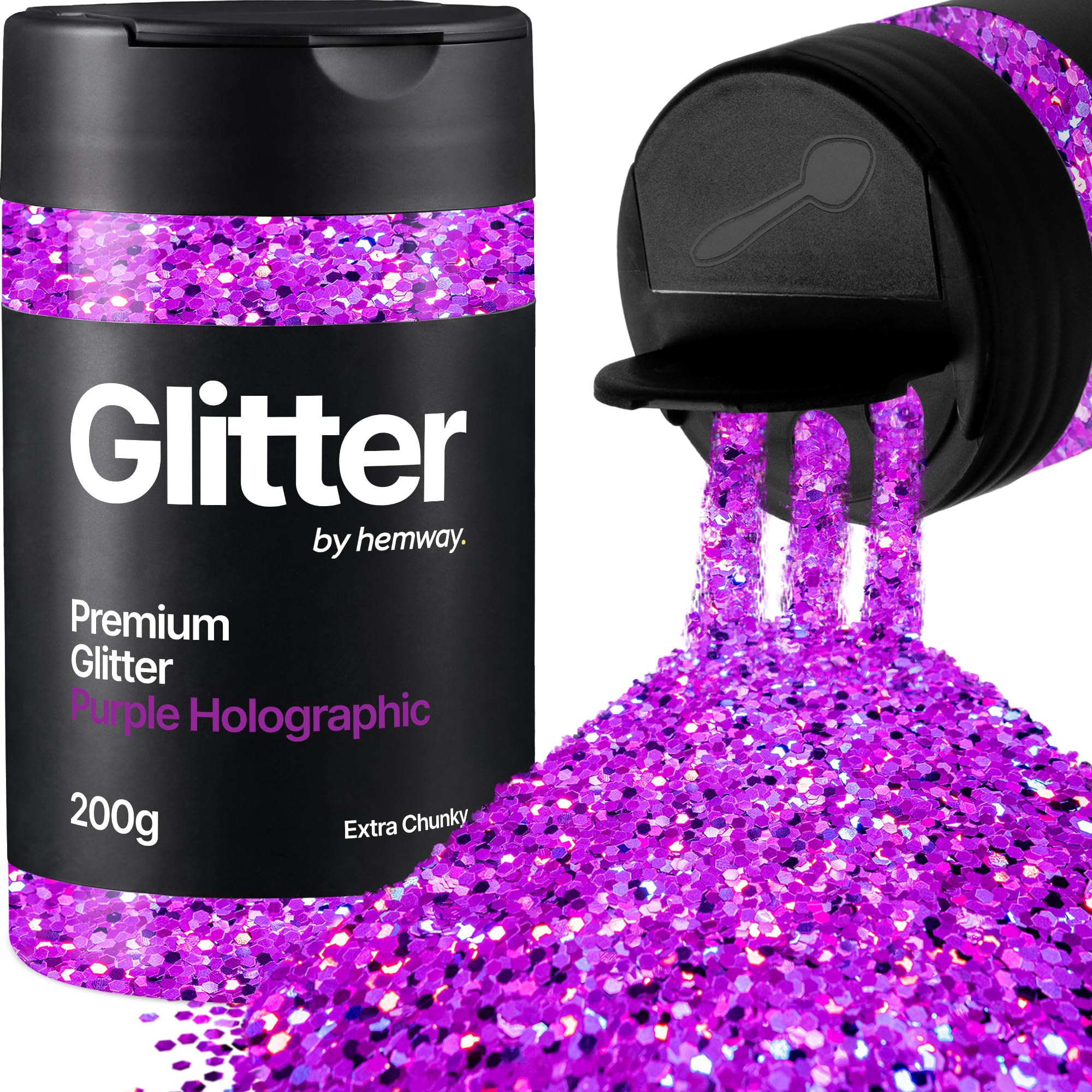 Hemway Purple Holographic Glitter Shaker, 200g Extra Chunky Glitter for Crafts Metallic Flake Sequins for Resin & Epoxy Crafts for Decorating, Halloween, Christmas, Nail, Face, Art — image 1