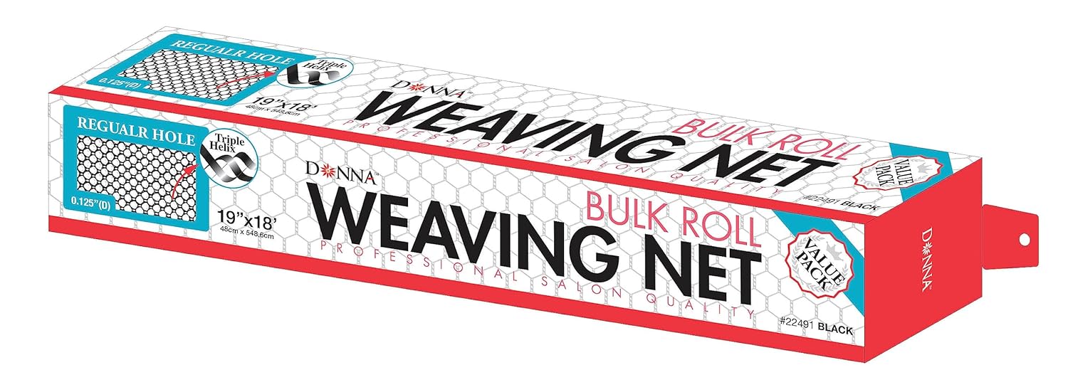 Donna Bulk Roll Weaving Net – 19"x18' Hair Weaving Net with Triple Helix Mesh – Professional Salon Quality Net for Wig Making & Weave Installations – Black (SMALL HOLE)