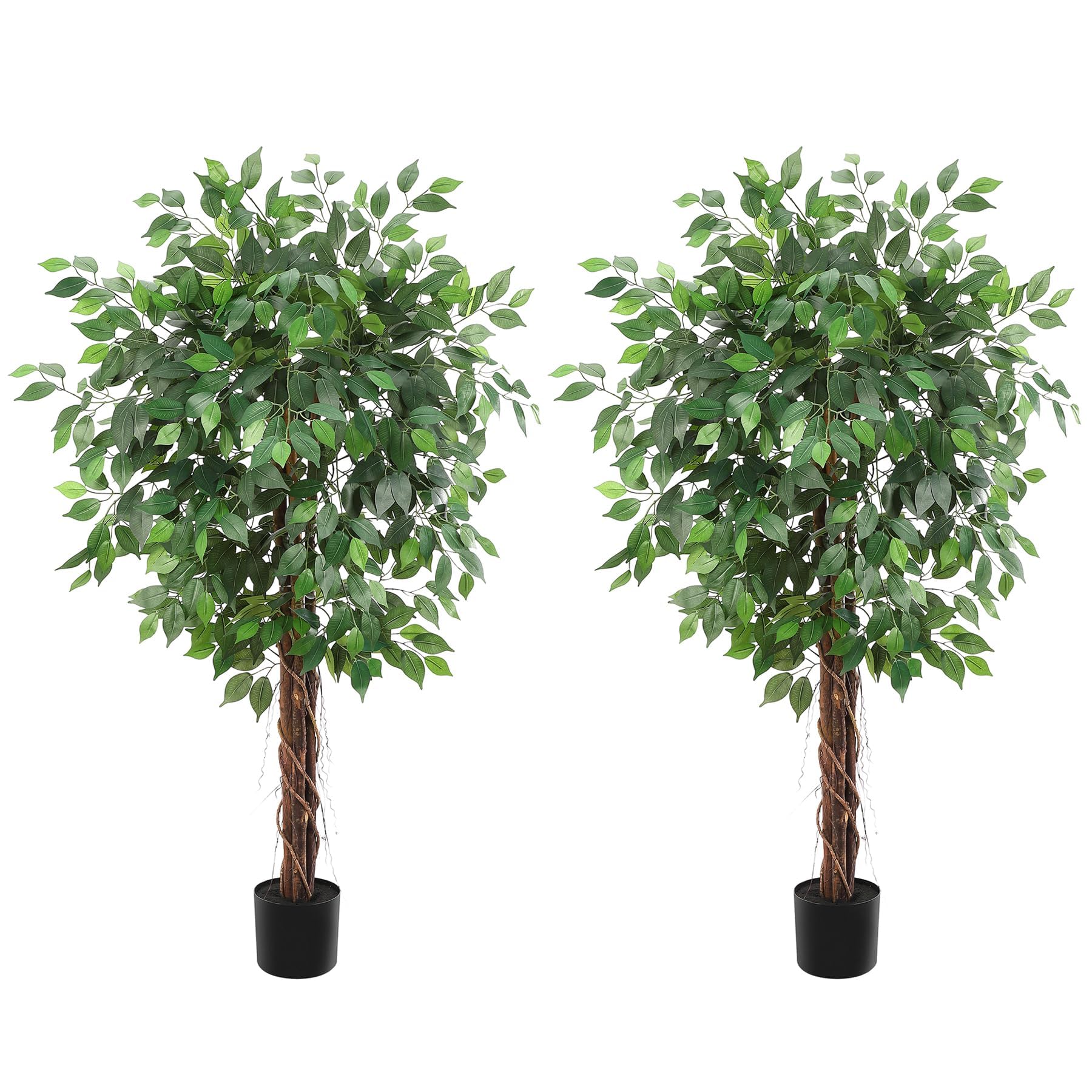Árbol Ficus Artificial 1.5M - 2 Piezas, Planta Artificial Grande y Realista, Planta Banyan Alta y Realista De Seda Falsa, Maceta Negra para Decoración Interior o Exterior En Hogar, Sala, Oficina