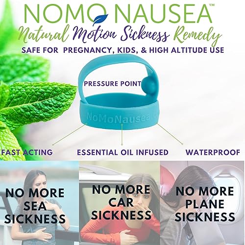 Miniatura 2 de NOMO Pulsera antináuseas  Banda de alivio instantáneo con aromaterapia y acupresión de menta  Banda de náuseas de niños a adultos para mareos por