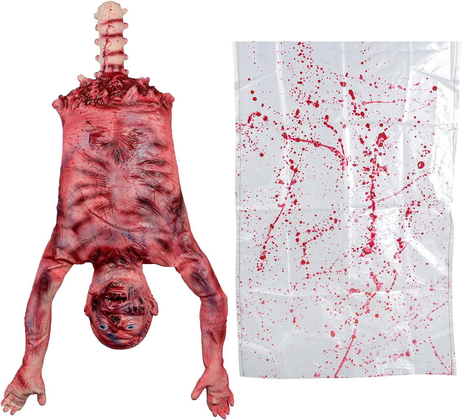 Halloween Bloody Half Body, 29 inch Latex Skinned Half Body with Hanging Bag for Haunted House Halloween Party Indoor Outdoor Decoration