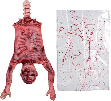Halloween Bloody Half Body, 29 inch Latex Skinned Half Body with Hanging Bag for Haunted House Halloween Party Indoor Outdoor Decoration