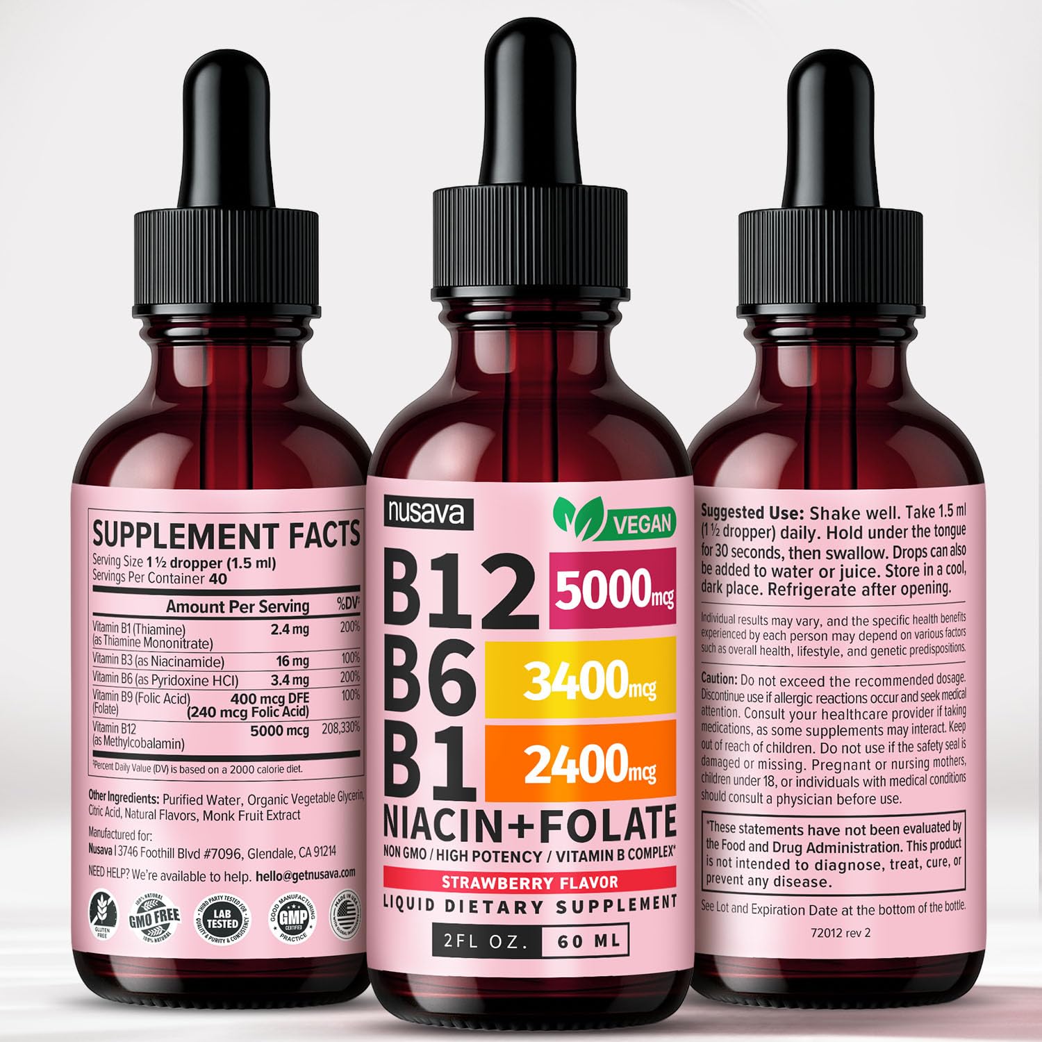 NUSAVA Vitamin B12 5000mcg with B6 & B1 Liquid Drops, Strawberry, Pack of 2 — Amazon image 9