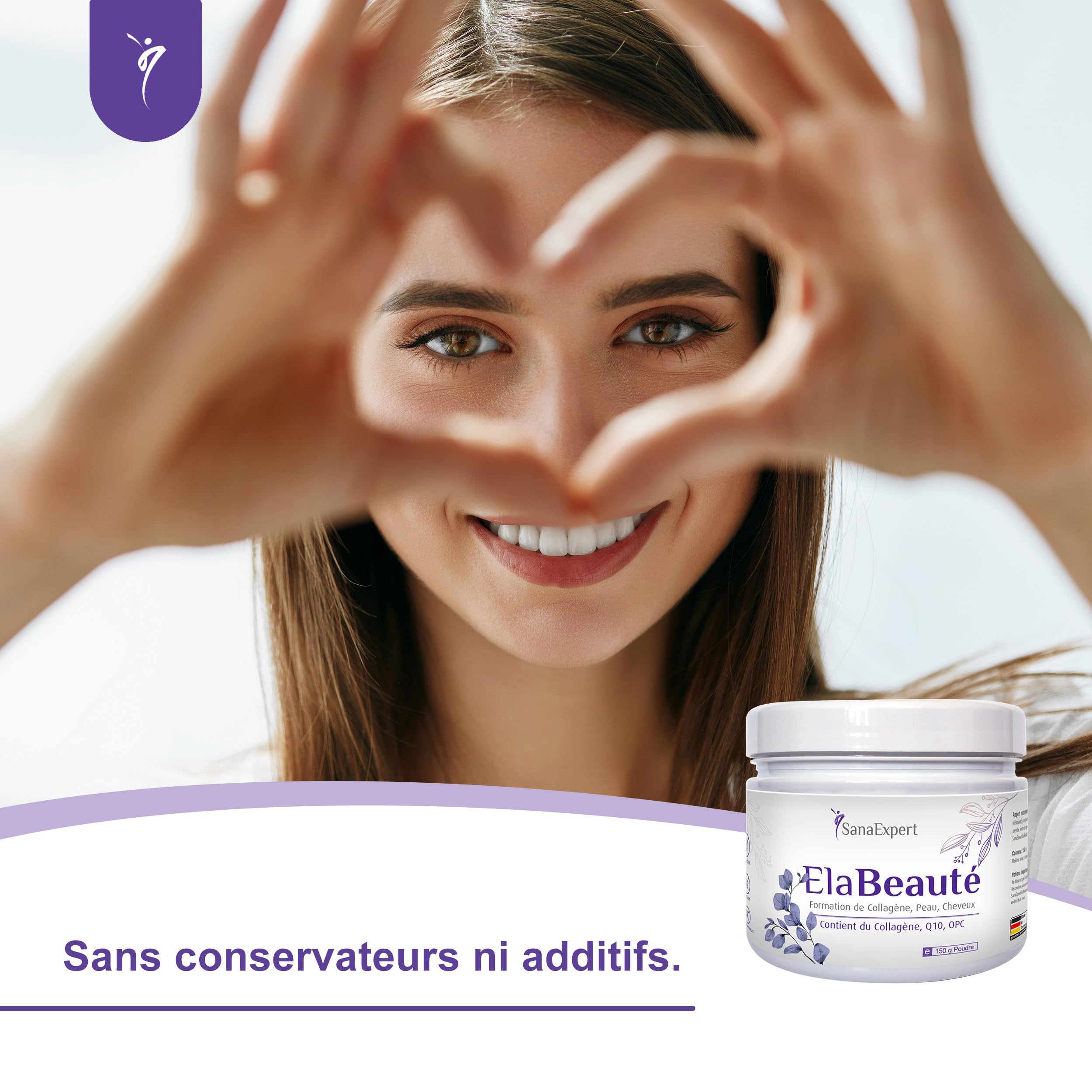SanaExpert ElaBeauté | Collagène pour la Beauté de la Peau avec Q10, OPC, Biotine, Zinc et Vitamines | 150 Grammes | Ingrédients 100% Naturels | Fabriqué en Allemagne
