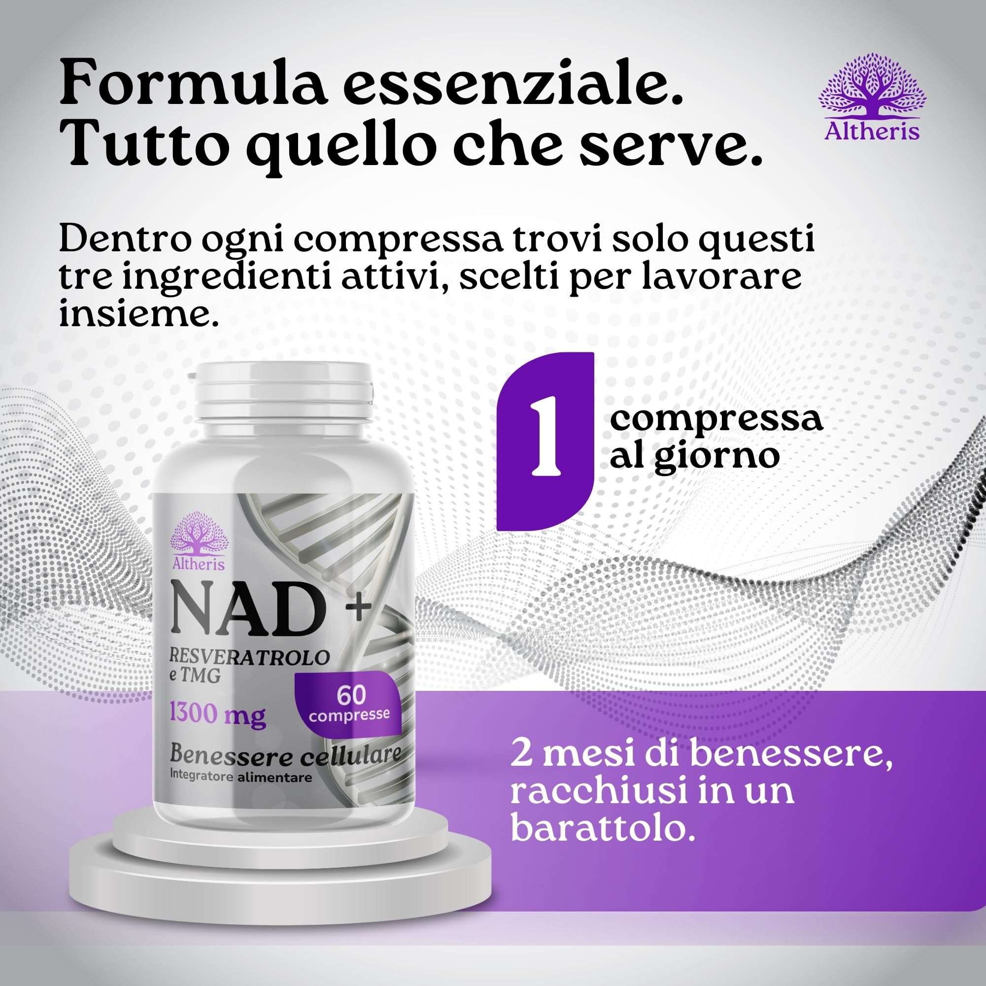 NAD+ Puro 1000mg con Trans Resveratrolo e Trimetilglicina 60 Compresse - Integratore Nicotinamide per Supporto Cellulare ed Energetico