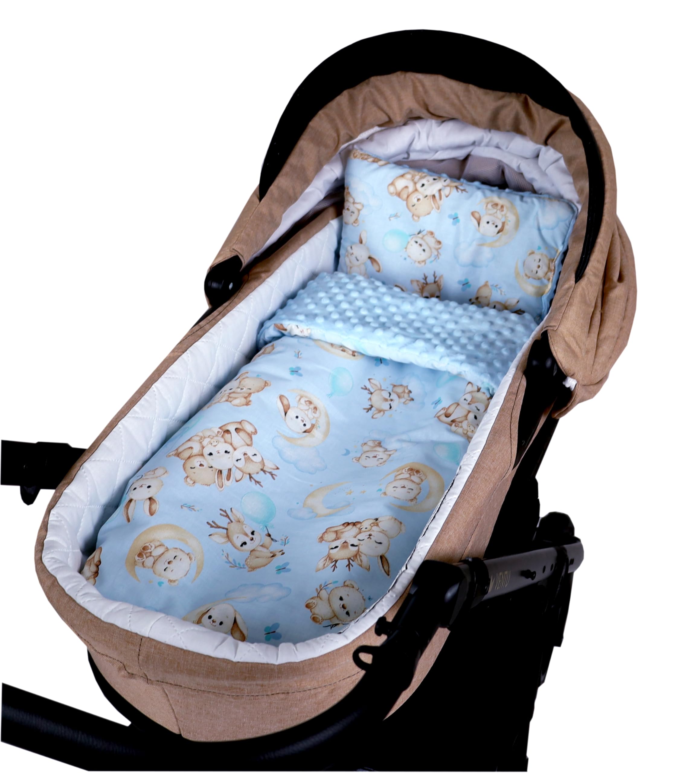 Babylux Babydecke Minky PLÜSCH Kuscheldecke 75x60cm + Kissen 35x30cm | 2-TLG Set für Kinderwagen, Wiege, Babyschale, Neugeborene (MP163 Blau + Schnuckis)