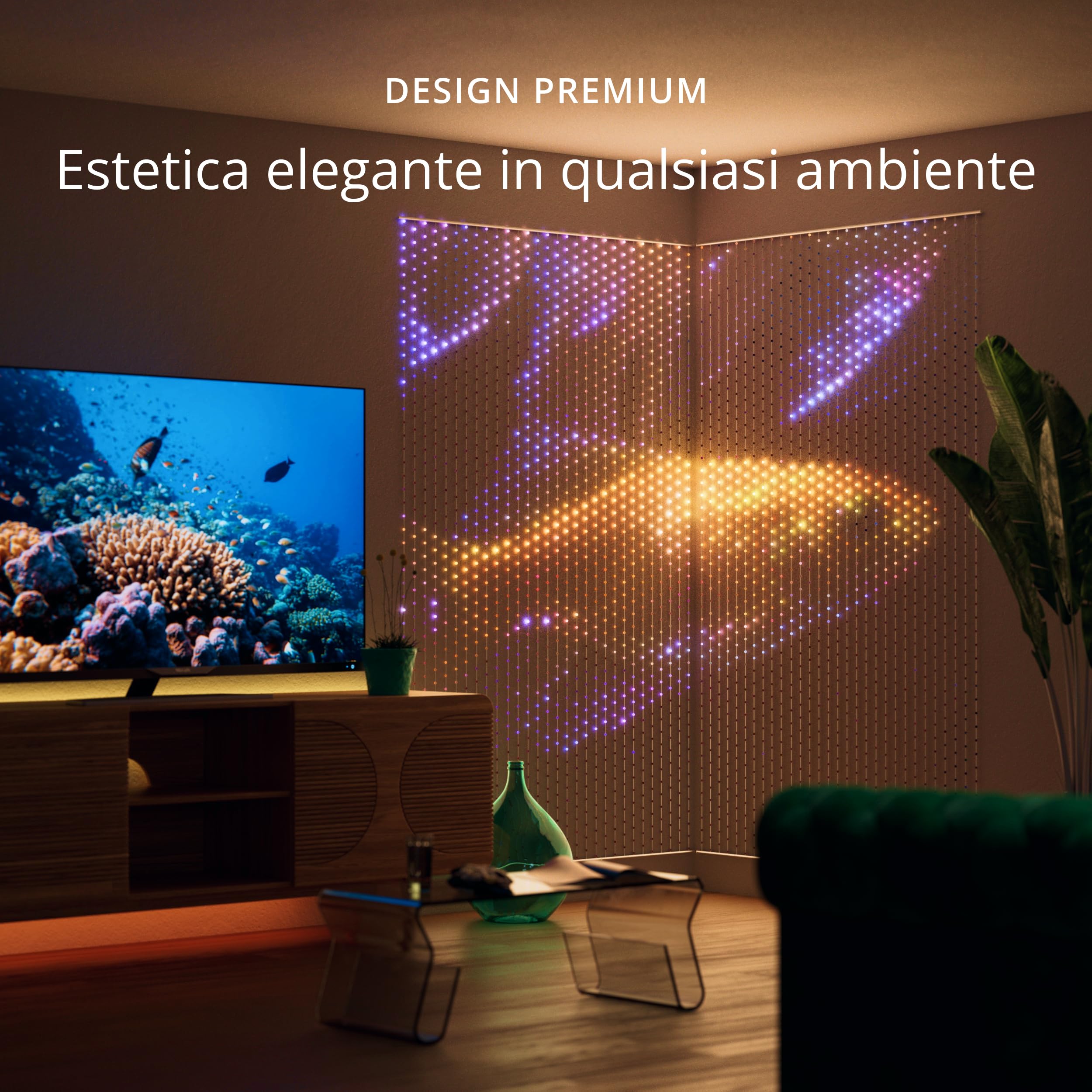 Twinkly Matrix 480 LED RGB, Tenda LED Alta Densità, Luci Smart Multicolore Gaming RGB, Compatibile con Razer Chroma, Omen, Alexa, Google Home, Luci Gaming, Controllo App, Filo Trasparente, 1m x 1m