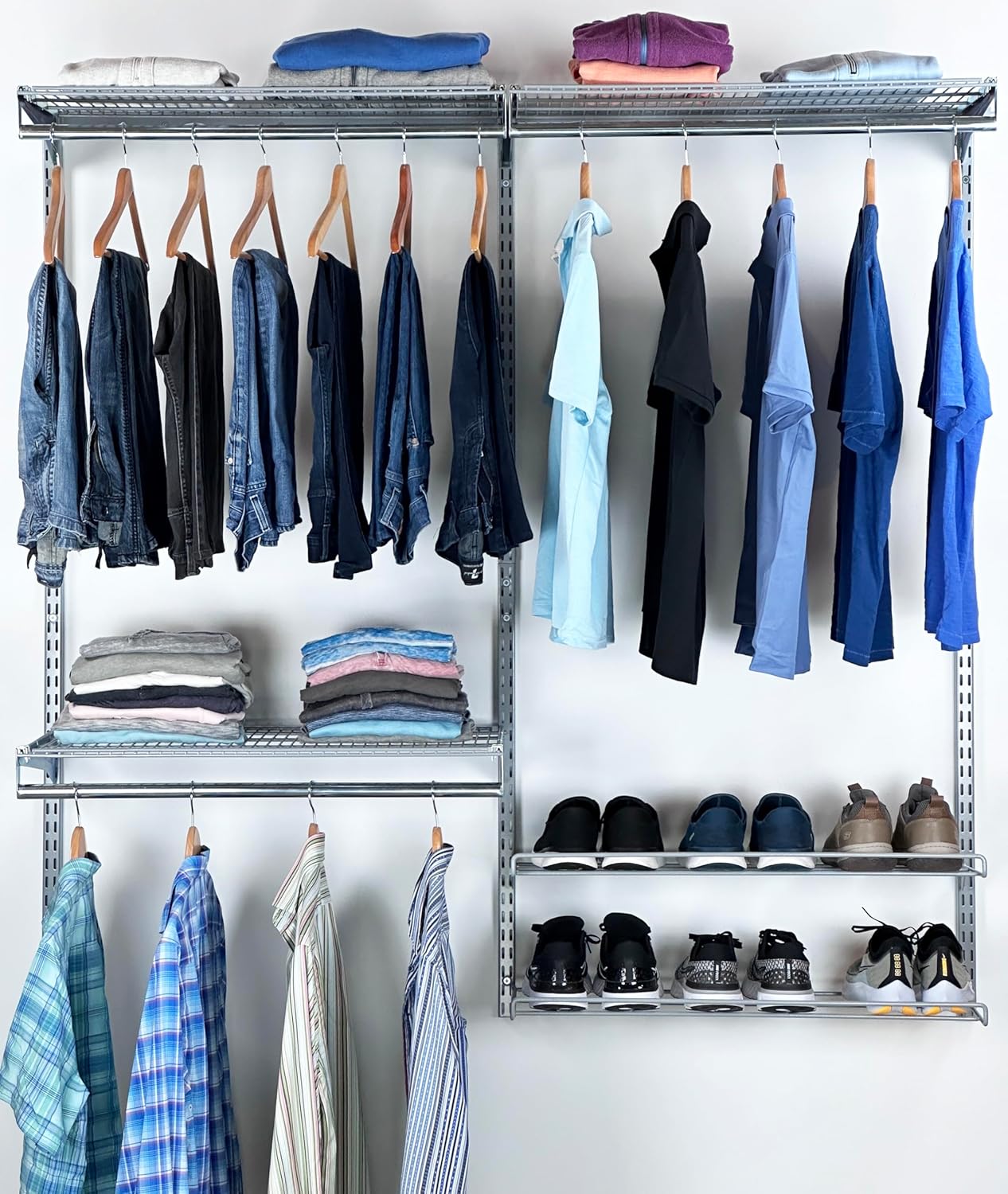Triton Products Modular Closet, Garage, and Laundry Organizer Kit, (2) Top Tracks, (3) Hang Rails, (3) Shelf, (3) Clothes Rod, (2) Shoe and Boot Rack & Mounting Hardware
