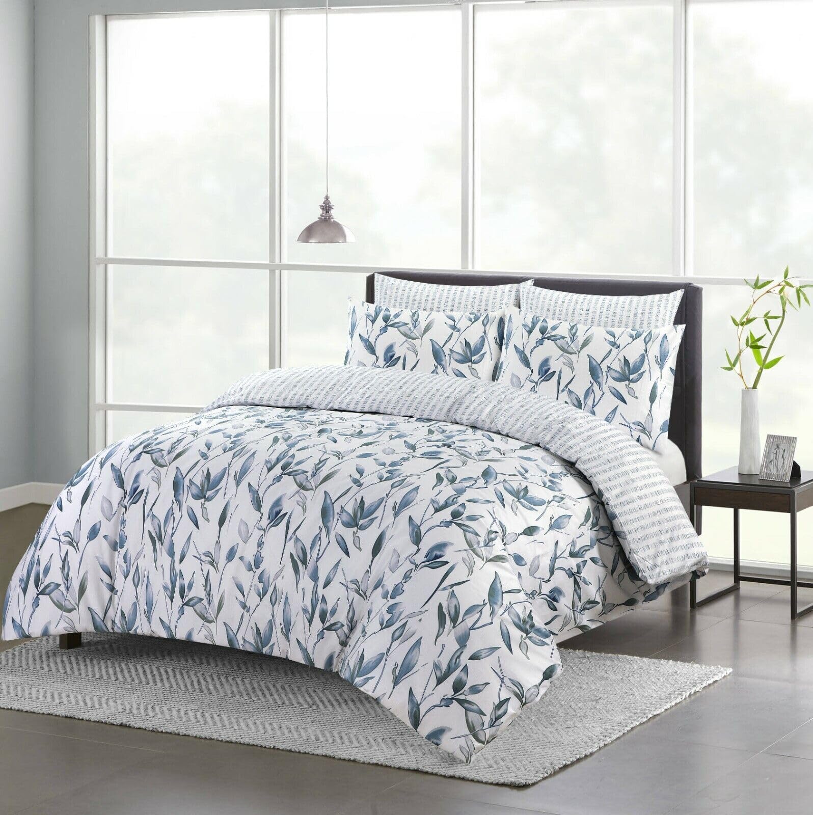 SeventhStitch The Art of Fine Living Double Size White Duvet Cover Set Blue Bedding Quilt Covers Cotton with Pillow Cases King SuperKing Bed Floral Reversible Stripe Printed Sets(Double,Vintage)