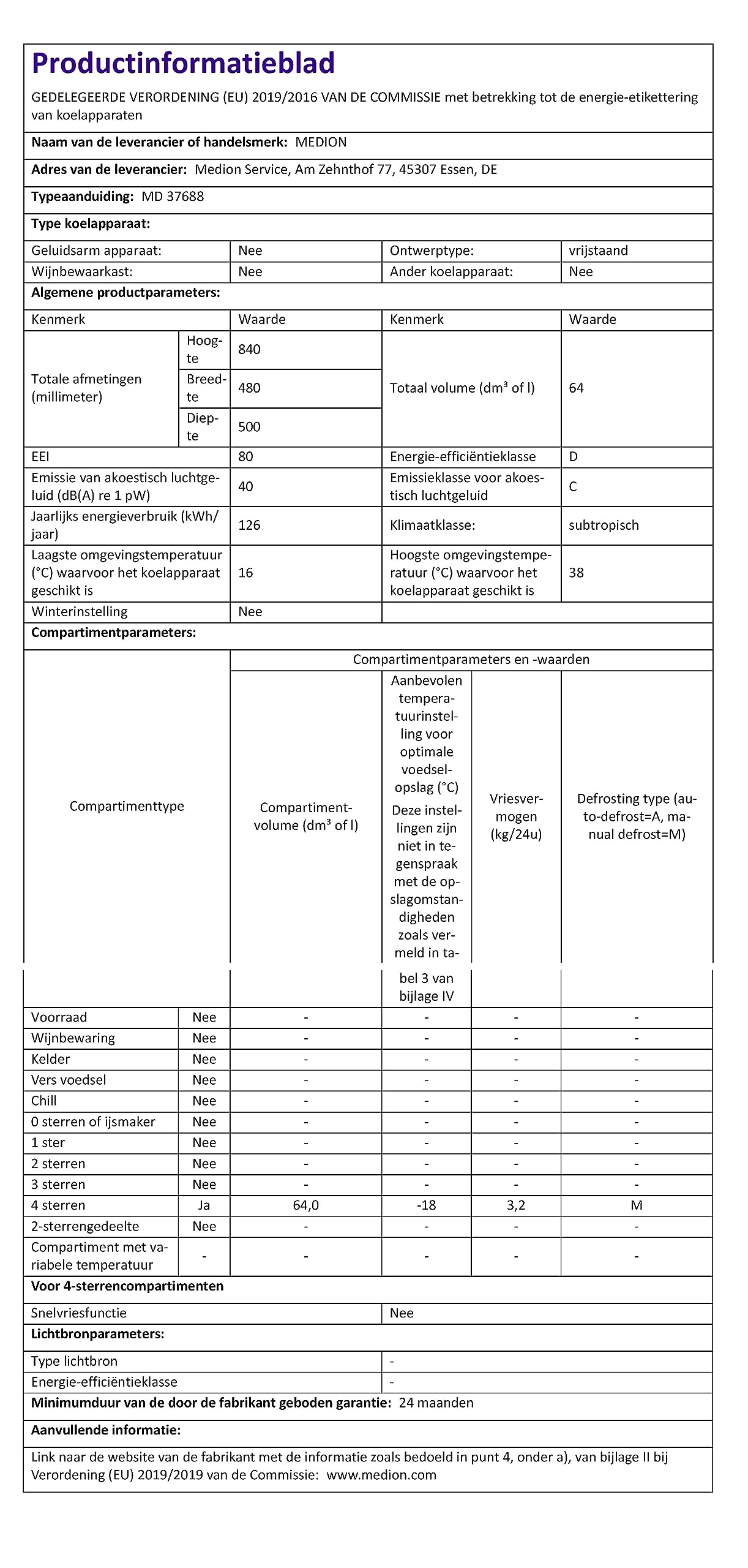 MEDION Congelatore (64 litri, altezza 85 cm, 3 cassetti trasparenti, apertura porta reversibile, MD37688)