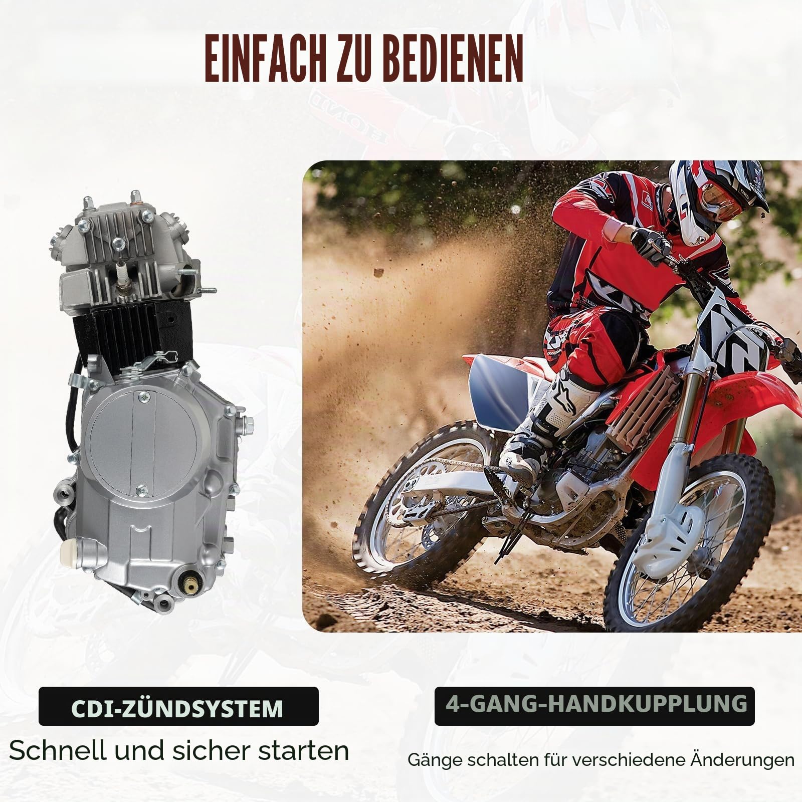 Motorrad 125ccm Dirt Bike Motor Kit, 125ccm Motor 4 Takt Motor, 6,5KW Luftgekühlter Einzylinder Motor mit CDI Zündanlage, 125cc Motor Dirt Bike Engine für Dirt Bike Pitbike CRF50 XR70 Z50