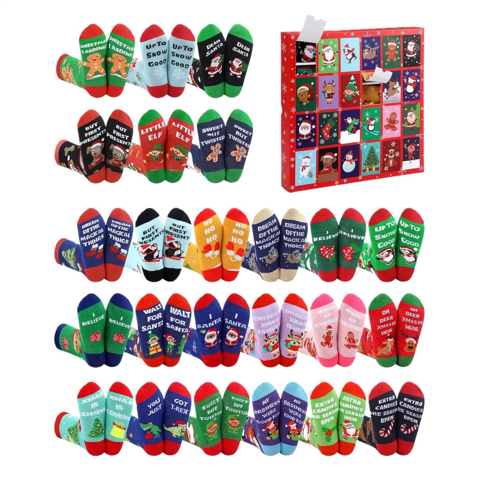 Calendario Cuenta Regresiva Navideño Para Mujer 24 Pares De Calcetines Y | Calcetines Unisex Calendario De Adviento 24 Días Para Adolescentes Niños Niñas V